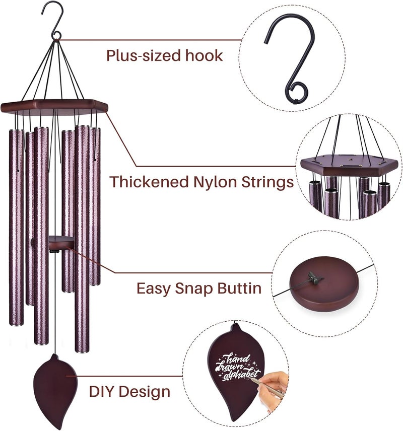 TESECU Sympathy Wind Chimes for Outside Deep Tone, Memorial Loss of a Loved, Large Wind Chimes with 6 Thicken Tubes & Hook, Outdoor Gifts Mother, Garden Decor - Image 5